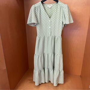 Monteau Polka Dot Tiered Dress in Green